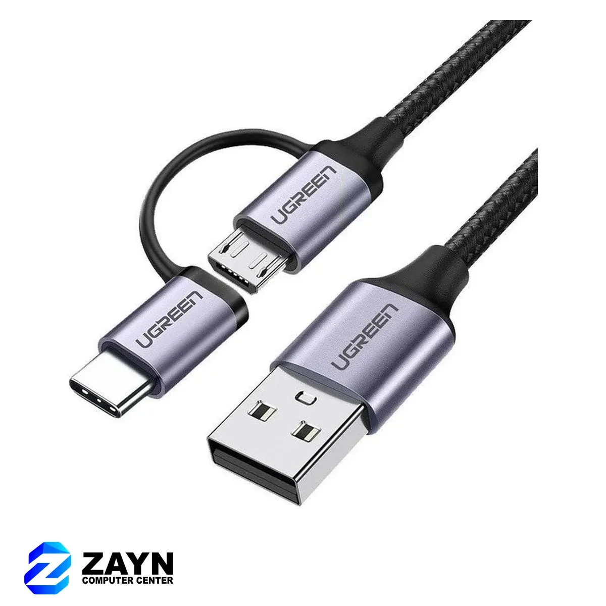 USB 2.0 A Male To Micro USB + USB-C Male 3A Data Cable