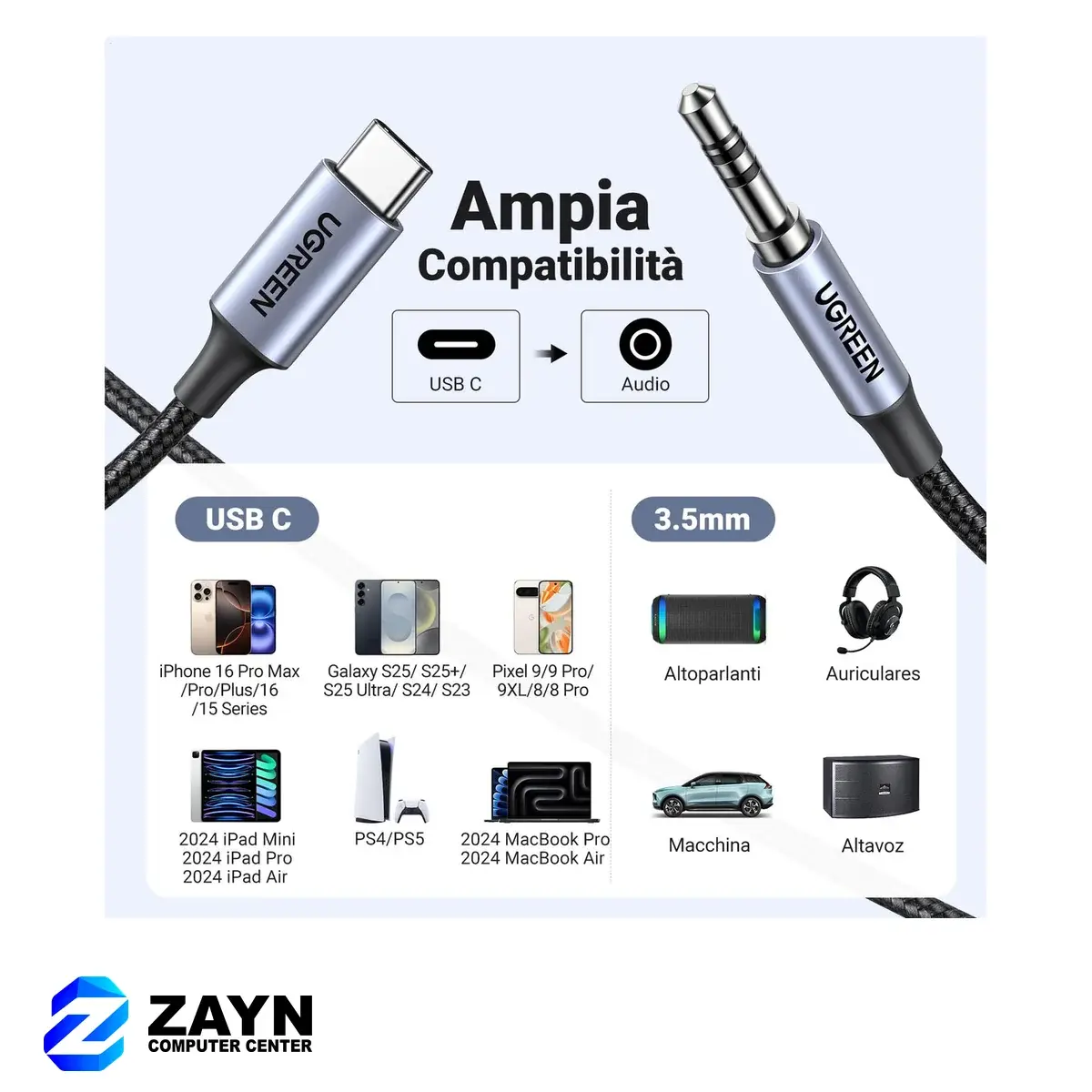 Type C Male To 3.5mm Audio Cable – Gray, CM450