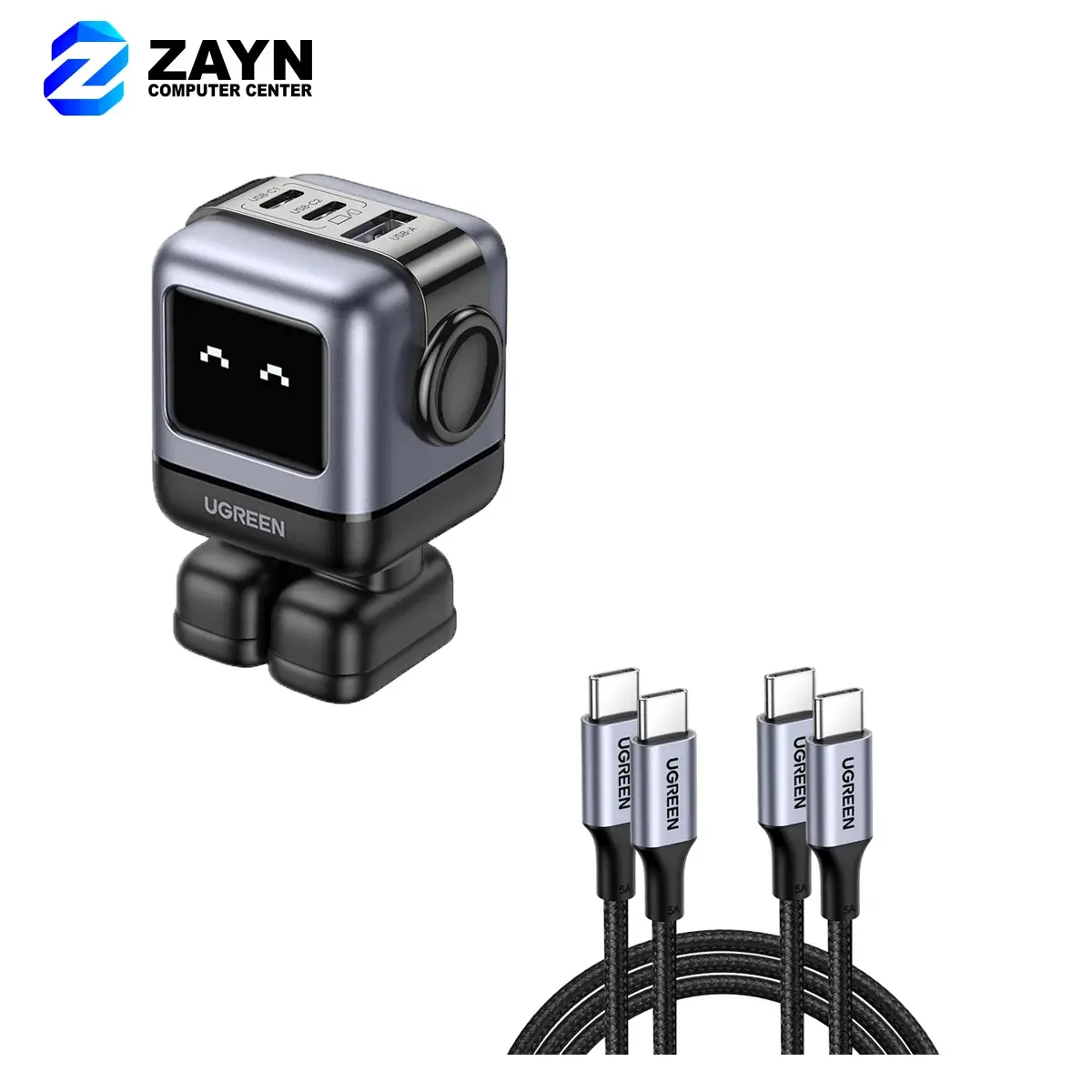 UGREEN USB-A+2*USB-C 65W GaN Tech Fast Charger (Robot Gan) (Space Gray)