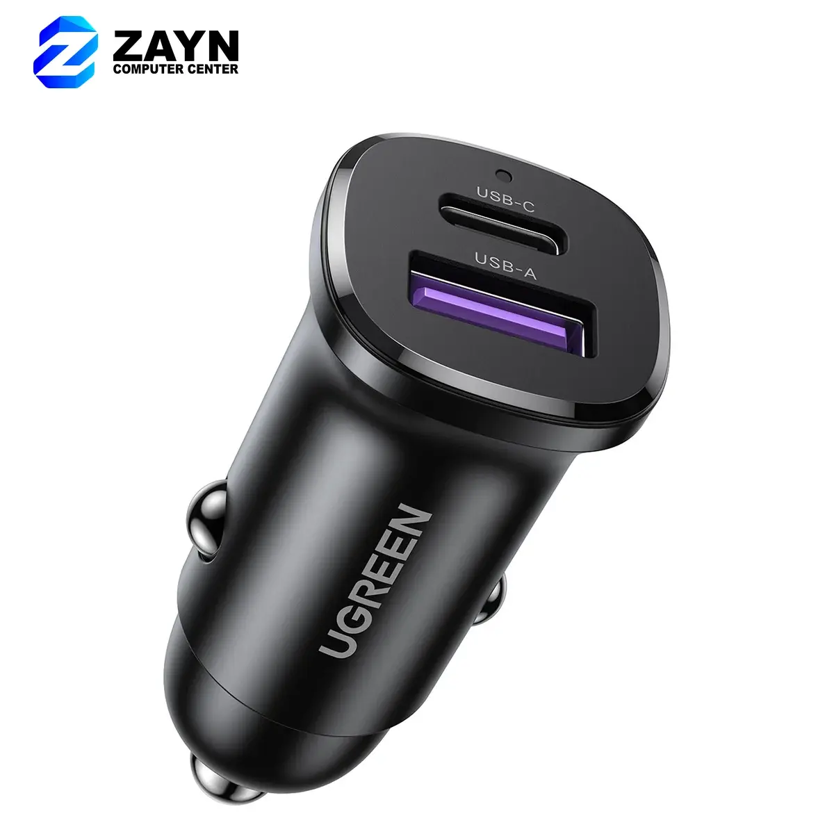 USB-C PD+USB-A QC 30W Fast Car Charger – Black, EC305